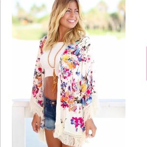 Floral kimono with fringe detail